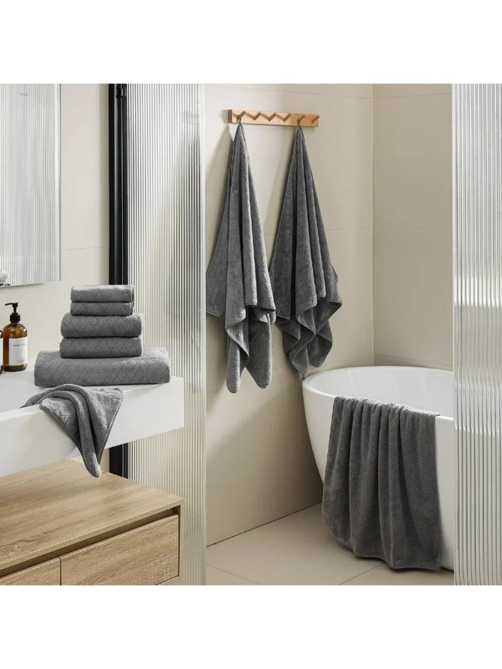 12-Piece Luxury Bath Towel Set - Extra Absorbent, Soft & Quick Dry - Grey Family
